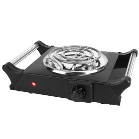 1000W Electric Single Burner Portable Coil Heating Hot Plate Stove Countertop RV Hotplate with 5 Temperature Adjustments Portable Handles (Color: black, Type: Single)